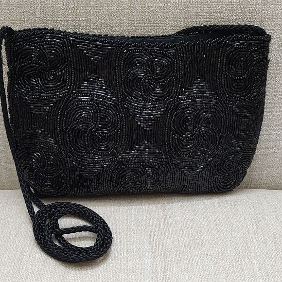 Andre Cellini Black Beaded Special Occasion Shoulder Bag Vintage - Picture 5 of 12